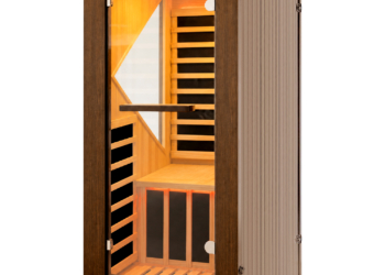 majusaccessory 1 Person Far Infrared Sauna for Home, 1090W 120V Indoor Sauna Room with 6 Heating Panels, Chilean Pine Wood, Digital Control, Color LED Lights and Tempered Glass Door