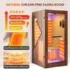 majusaccessory 1 Person Far Infrared Sauna for Home, 1090W 120V Indoor Sauna Room with 6 Heating Panels, Chilean Pine Wood, Digital Control, Color LED Lights and Tempered Glass Door