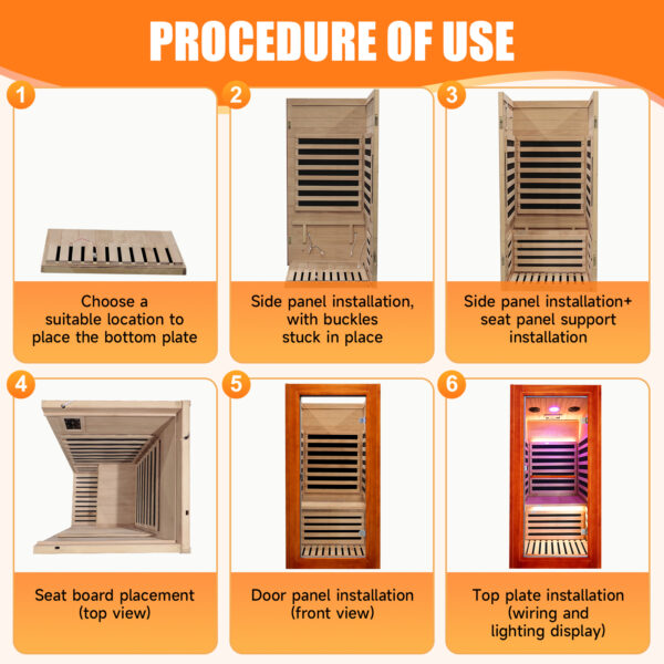 主图 (4) Infrared Sauna for 1 Person Home Use, 1020W 110V Indoor Sauna with 7 Epoxy Heating Panels, African Okoume Wood, Bluetooth Speaker, Colorful Therapy Lighting & Glass Door for Relaxation