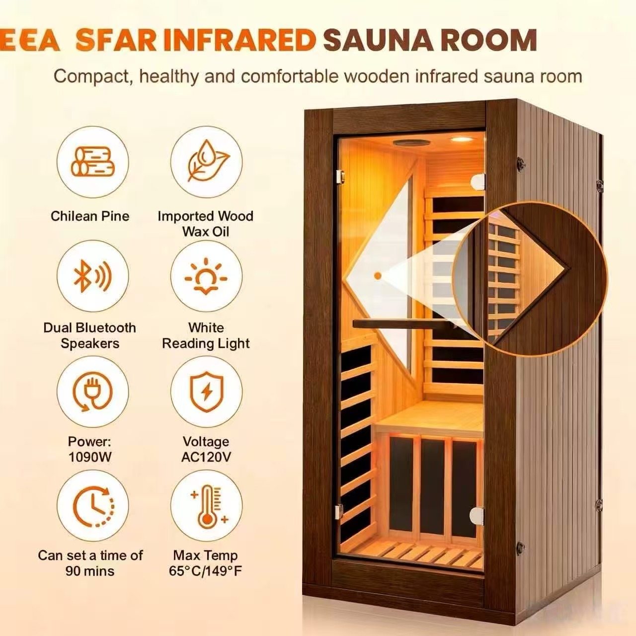 1 person far infrared sauna – product detail view 3