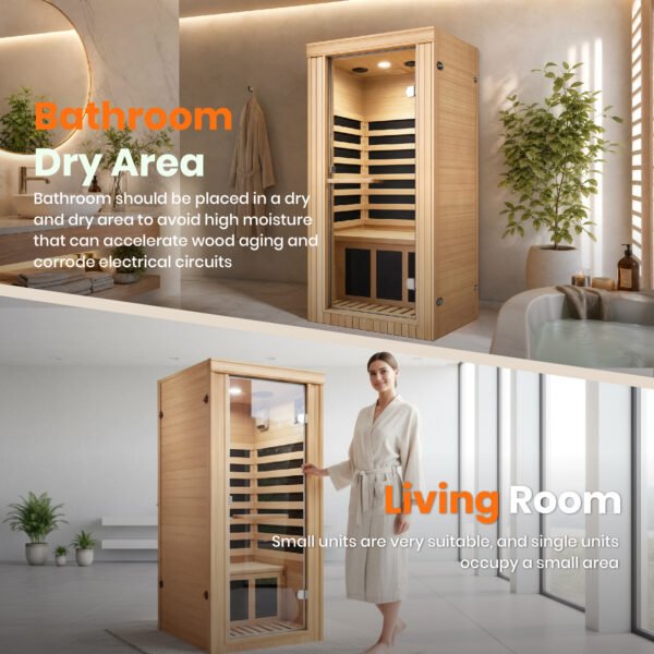 majusaccessory 1 Person Far Infrared Sauna for Home, 1020W 110V Indoor Sauna with 5 Heating Panels, Canadian Hemlock, Oxygen Bar, Bluetooth Speakers and Digital Control