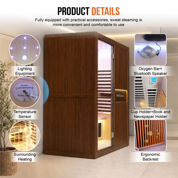 主图_画板 1 副本 6 2 Person Indoor Infrared Sauna for Home, 2165W 120V Chilean Pine Wooden Sauna Room with 8 Epoxy Heating Panels, Starry Sky Lights, Bluetooth Speaker & Oxygen Bar