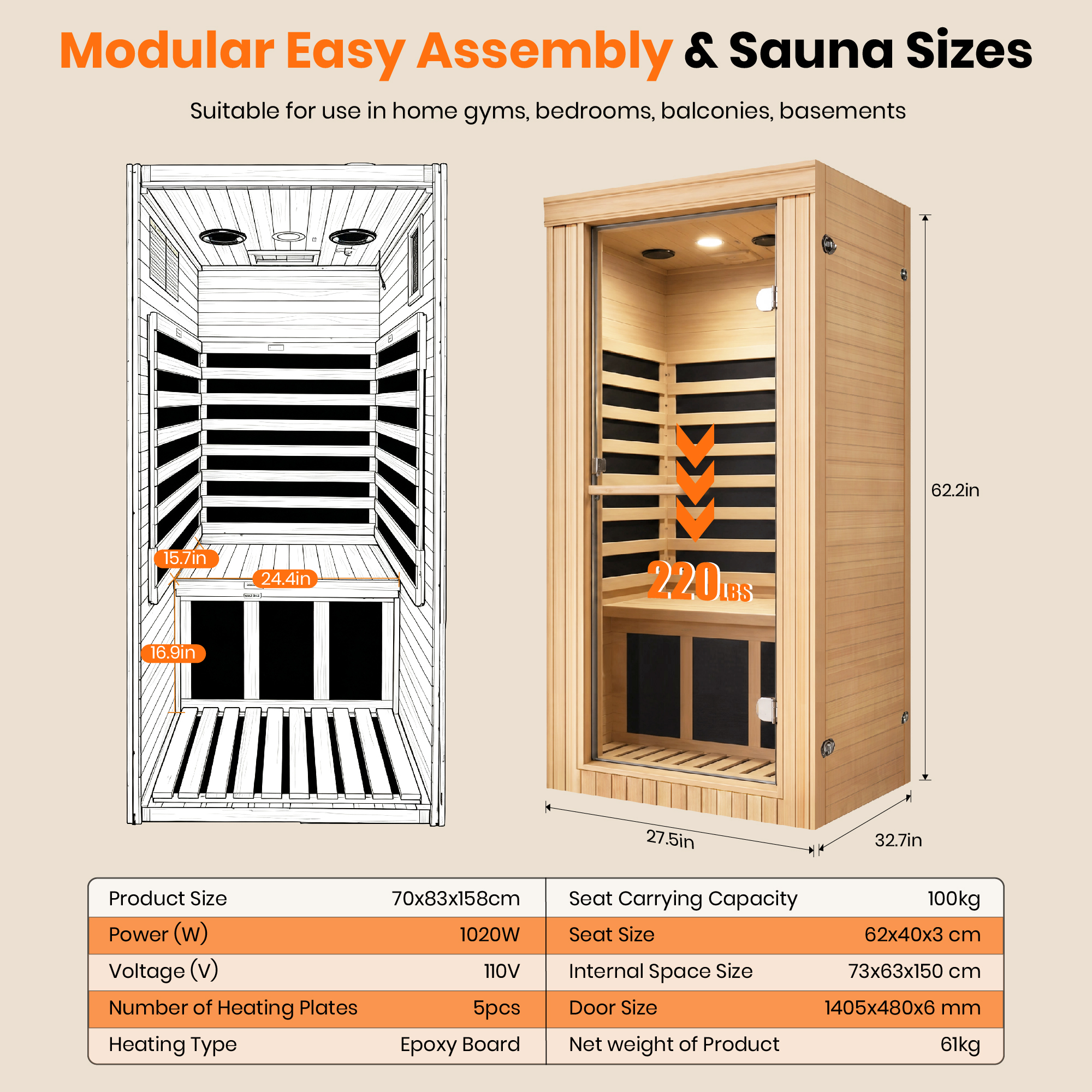 one person far infrared sauna – product detail view 4