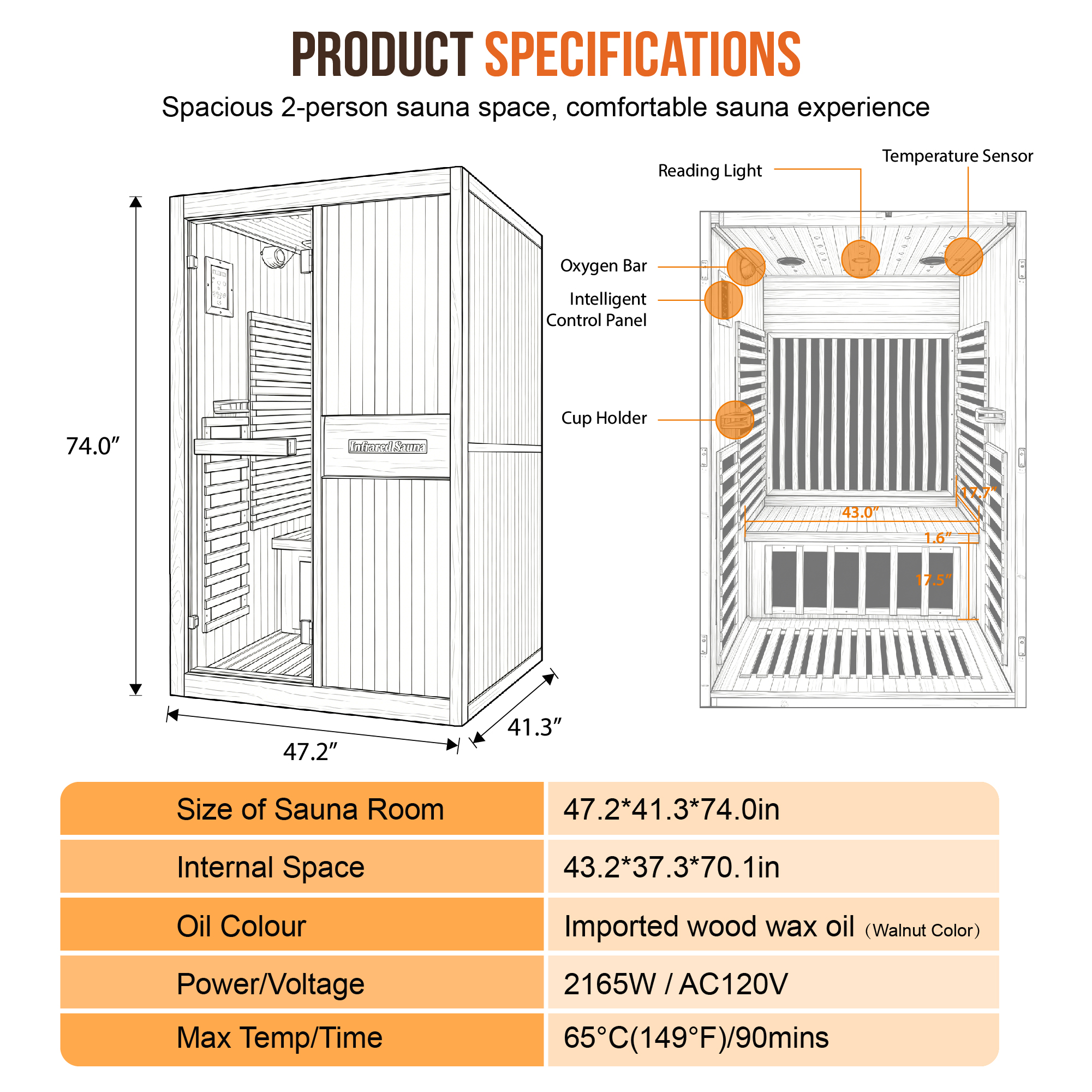 2 person indoor infrared sauna – product detail view 4