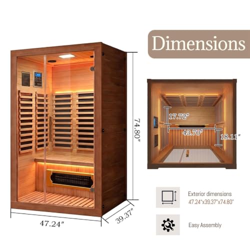 2 person 1800W infrared sauna B0GV75RG93 detail view 3